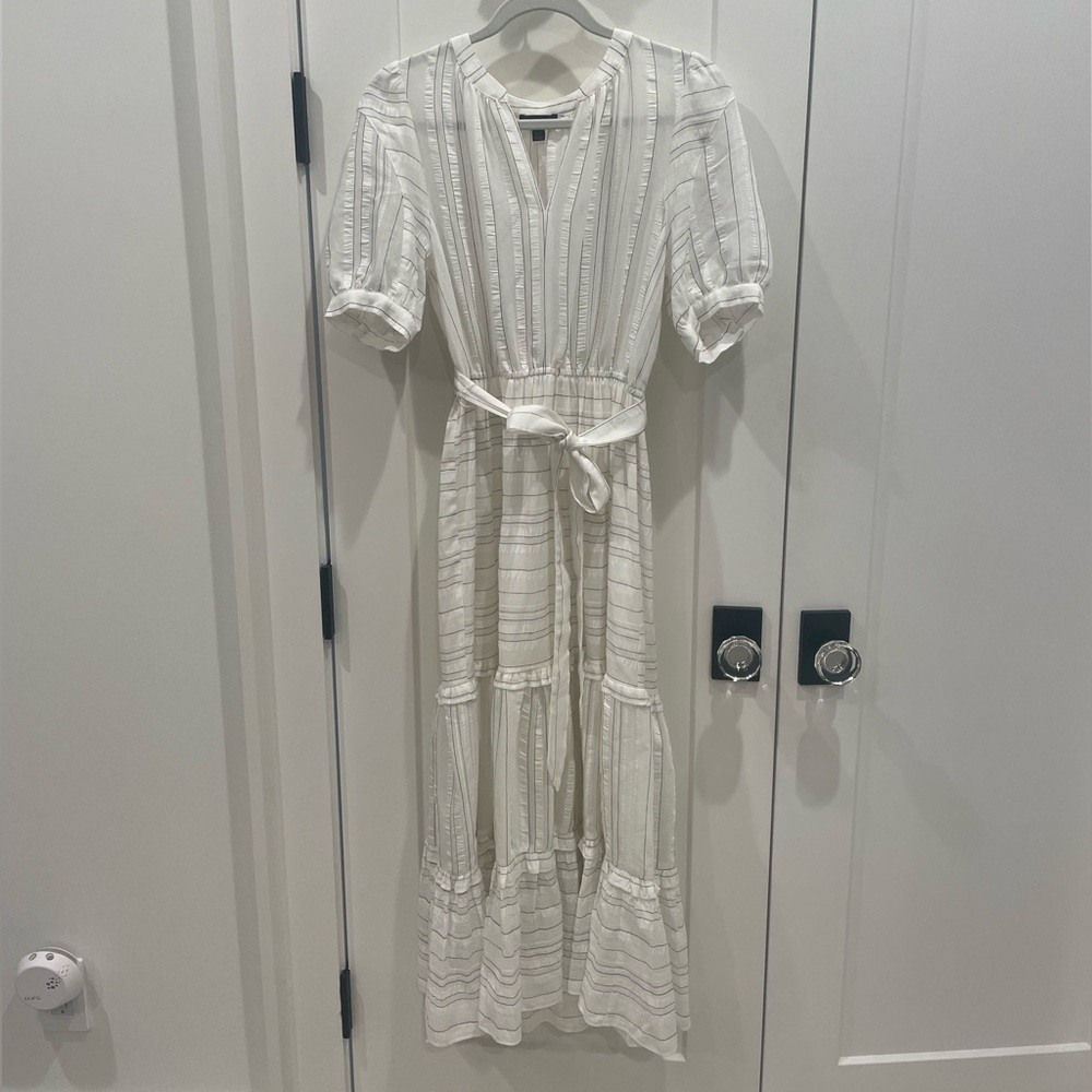 Current Air White & Black Striped Puff Sleeve Dress, size small